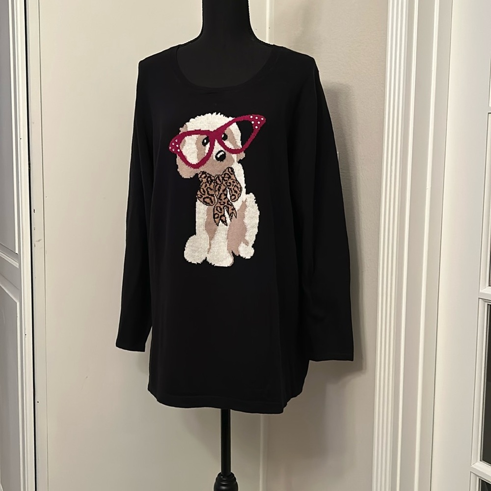 Catherines L/S crew neck intarsia front sweater.  ‘Lola’ novelty dog pattern NWT